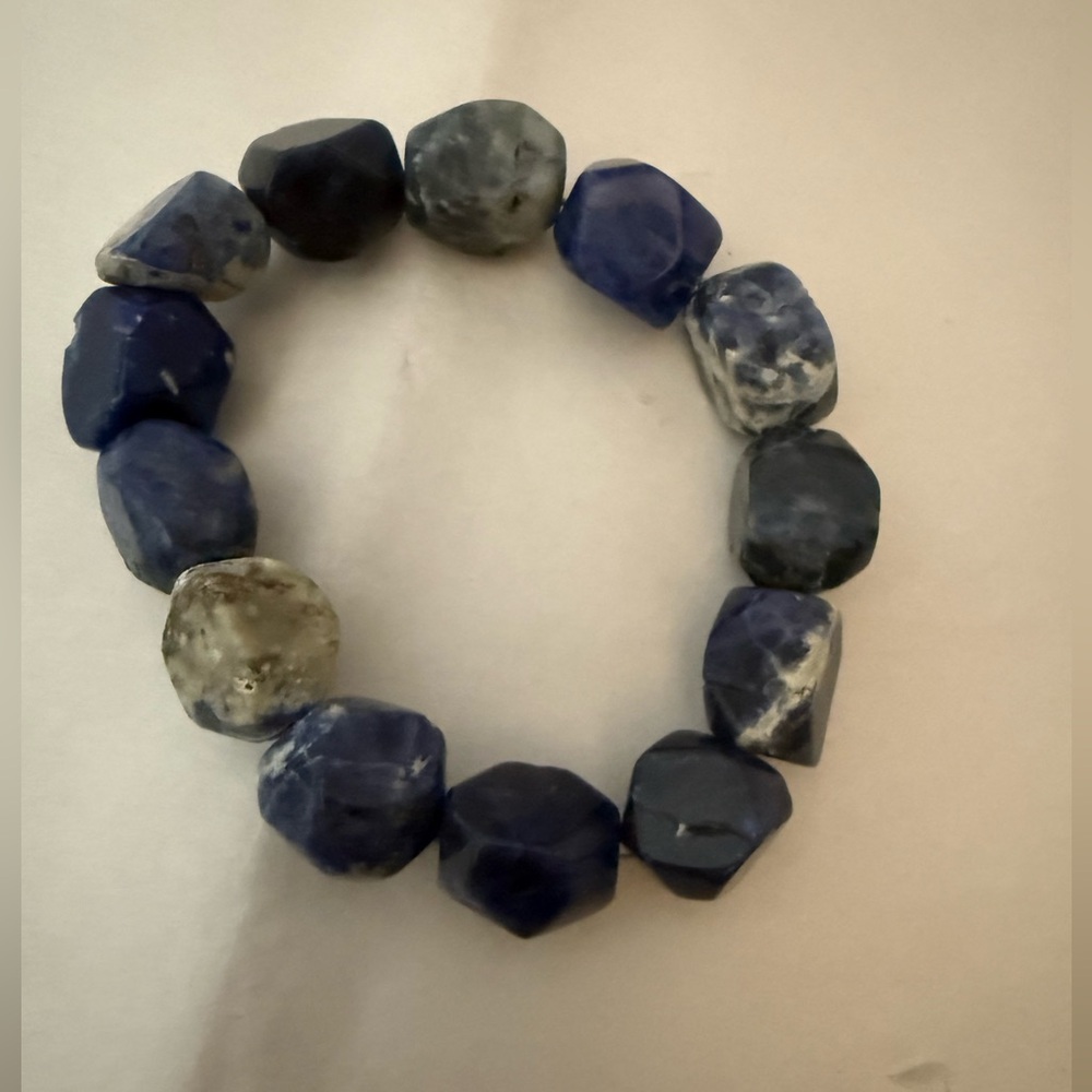 Pretty Blue Lapis Chunky Stone Stretch Bracelet OS Statement Piece